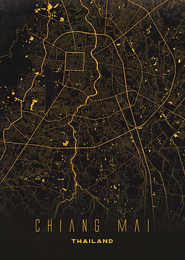Chiang Mai, Thailand City Map Artwork - Modern Minimalist Street Map of Chiang Mai's Iconic Urban Landscape