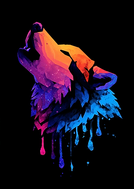 Colorful Howling Wolf Head Silhouette