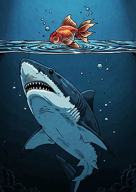 Shark and Goldfish Underwater