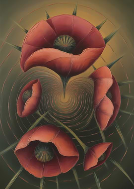 Abstract Red Poppy Flower Painting