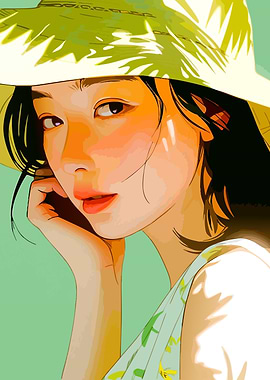 Woman in Hat Digital Portrait