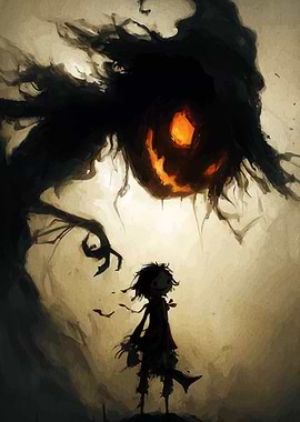 Halloween Scarecrow and Pumpkin Monster Art