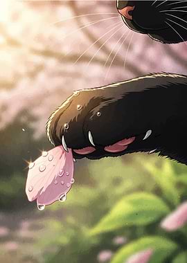 Black Cat with Flower Petal