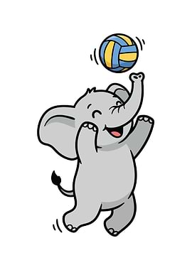 Cartoon Elephant Playing Volleyball