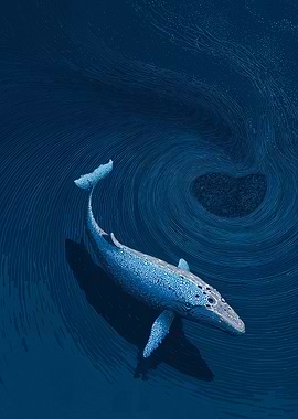 Whale in Deep Blue Ocean