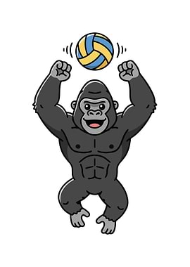 Cartoon Gorilla Playing Volleyball