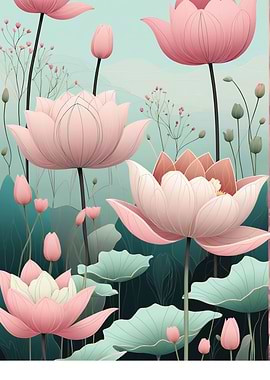 Elegant Pink Lotus Flower Illustration