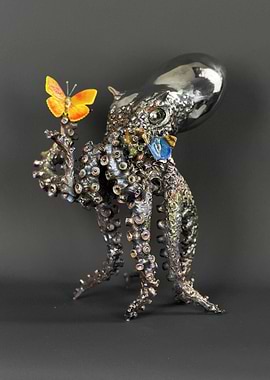 Steampunk Octopus with Butterfly Sculpture