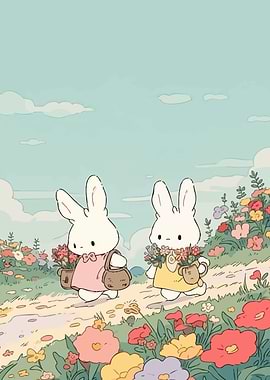 Two Bunnies Flower Field