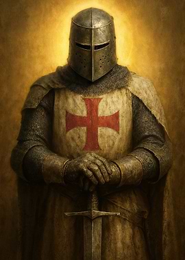 Crusader Knight with Sword and Cross