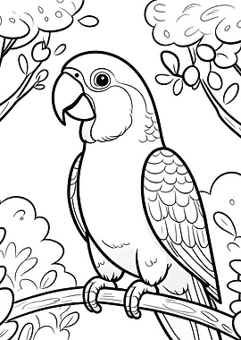 Parrot on Branch Coloring Page