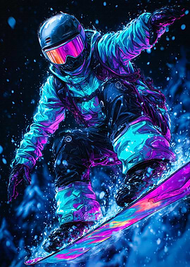 Snowboarder in Neon Lights