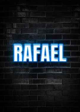 Rafael Neon Sign on Brick Wall