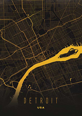 Detroit, USA City Map Artwork - Modern Minimalist Street Map of Detroit's Iconic Urban Landscape
