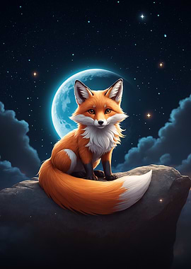 Fox under the moonlight