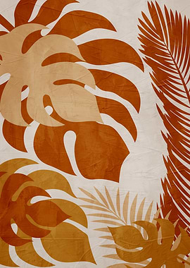 Tropical Leaves Pattern in Earth Tones