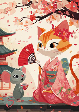 Cat and Mouse in Japanese Garden