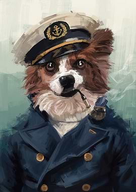Dog Captain Smoking Pipe Portrait