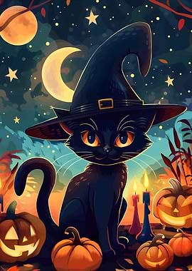 Halloween Black Cat Witch