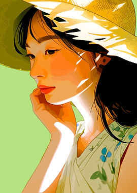 Woman in Hat Digital Art Portrait