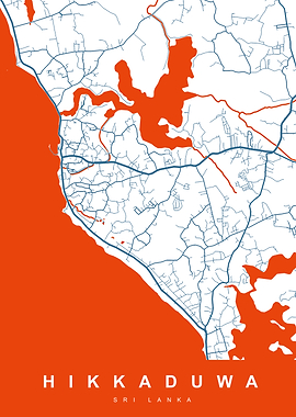 Hikkaduwa, Sri Lanka Map Art
