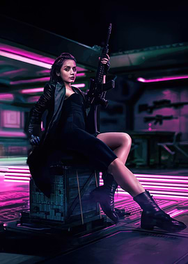 Cyberpunk Woman with Rifle