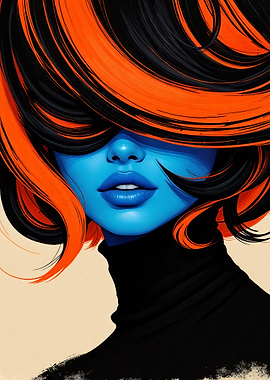 Blue-skinned woman with orange and black hair