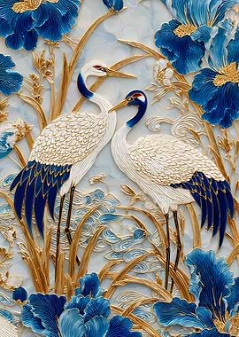 Elegant Cranes and Floral Art
