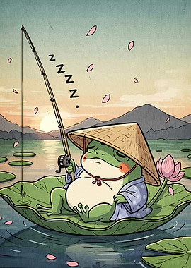 Sleeping Frog Fisherman Lily Pad