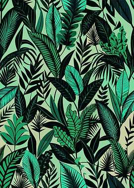 Tropical Leaves Pattern in Green Tones