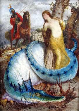 Knight, Maiden, and Dragon Painting