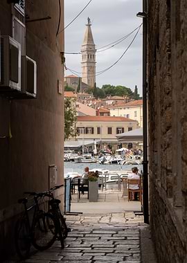 Rovinj alleyway view to the sea