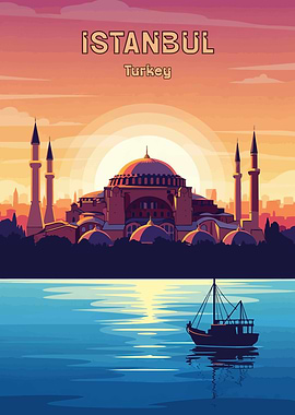 Istanbul, Turkey travel poster illustration