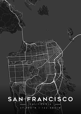 San Francisco City Map - Black and White