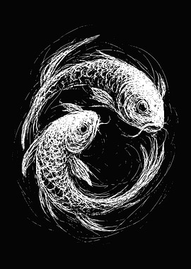 Yin Yang Koi Fish Illustration Scribble Art