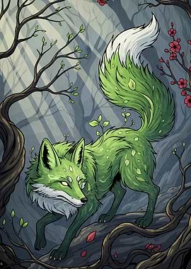 Green Fox in Forest