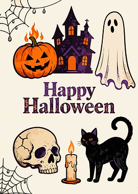 Happy Halloween Illustration with Spooky Elements
