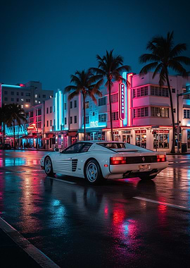 Ferrari Testarossa in Miami Vice at Night