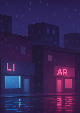 Rainy Cityscape with Neon Lights