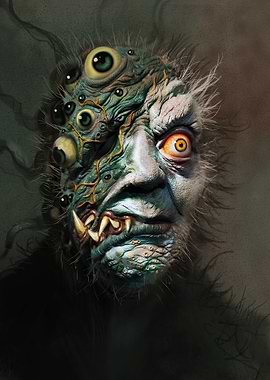 Monster Face with Multiple Eyes