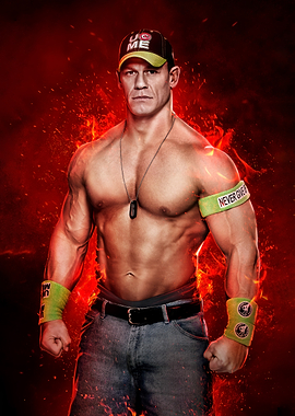 John Cena Portrait with Fiery Background