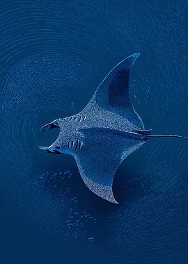 Manta Ray in Deep Blue Ocean