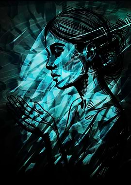 Woman in Blue Abstract Art