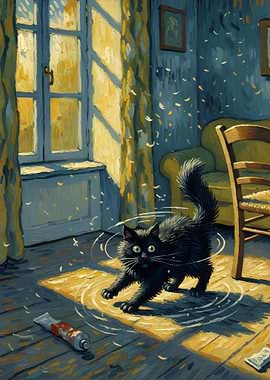 Black Cat in Van Gogh Style