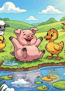 Cartoon Animals Pond