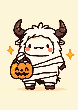 Cute Halloween Mummy Yak with Pumpkin