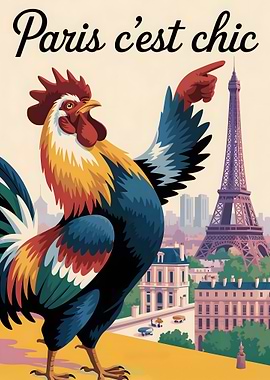 Paris c'est chic rooster Eiffel Tower art