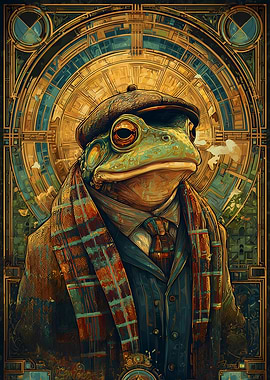 Dapper Frog Portrait with Art Deco Background