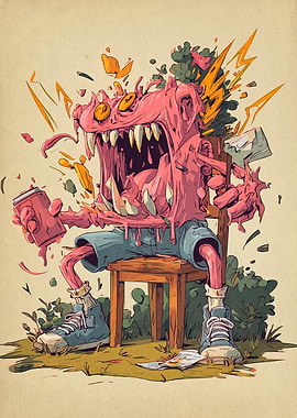 Cartoon Monster Sitting on Chair