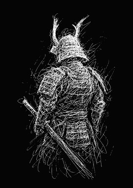 Samurai Warrior Ink Sketch Scribble Art